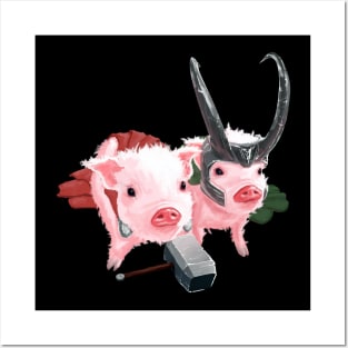 Thor & Loki Pigs Posters and Art